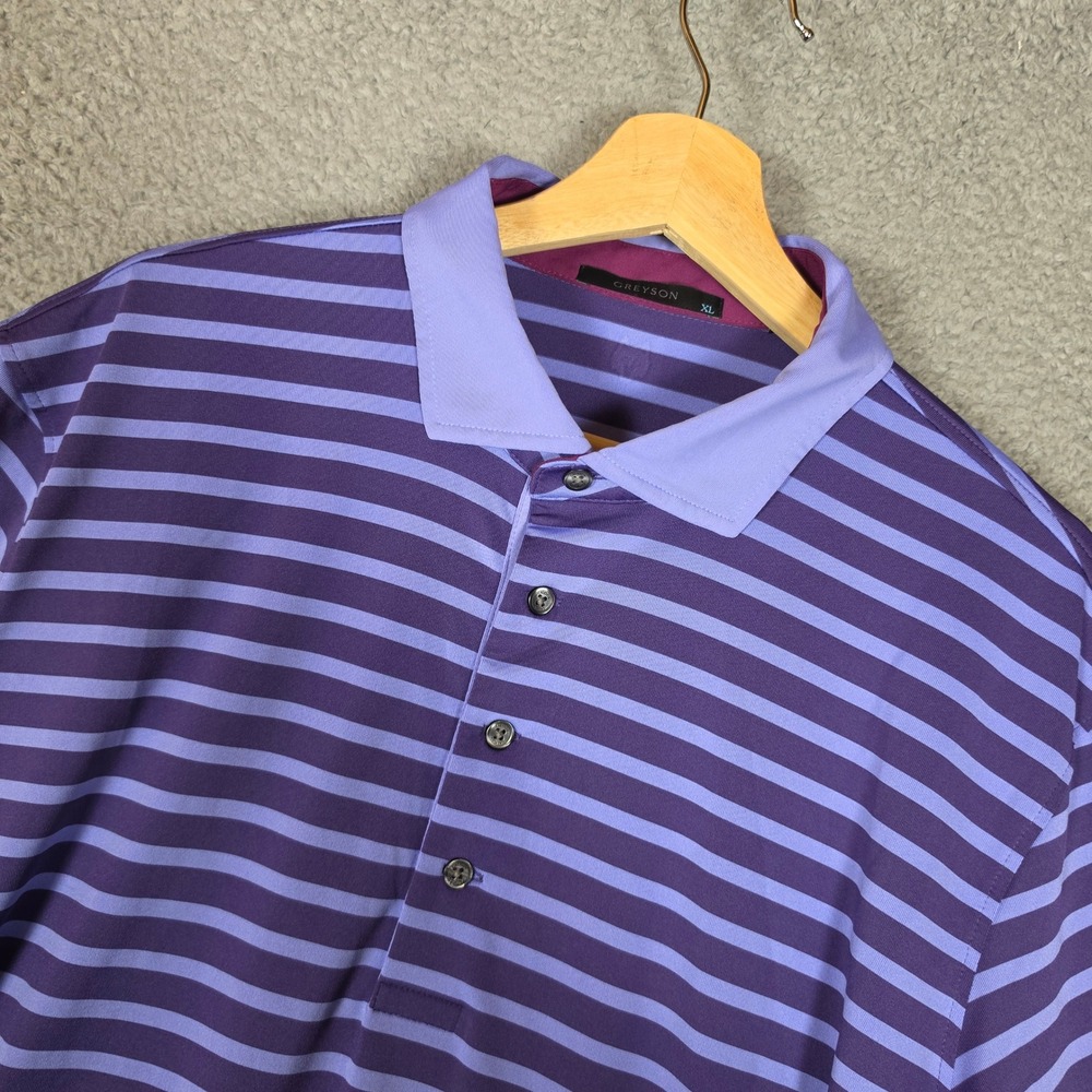 Greyson Polo Shirt Mens XL Purple Excellent Striped Performance Short Sleeve